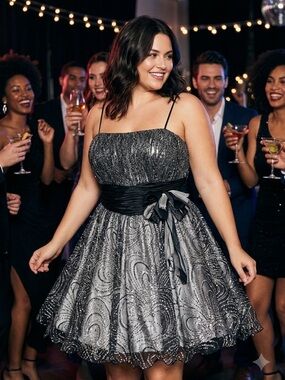 Vintage Jovani Beyond Size 18 Silver & Black Sparkle Party Dress